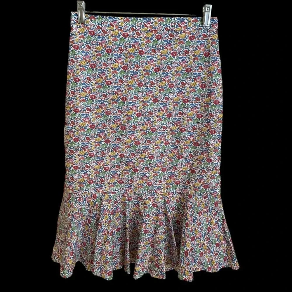 J Crew Womens Sz 4 Liberty London Favourite Flowers Trumpet Skirt Floral‎ Cotton